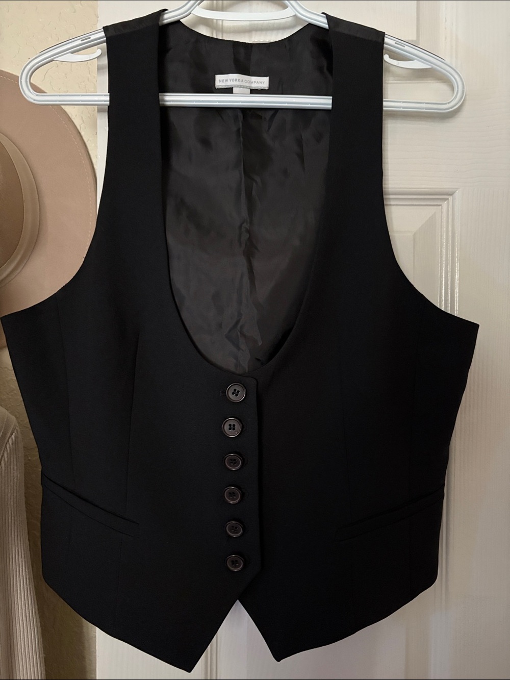 New York & Company Black Tailored Button-Front Vest